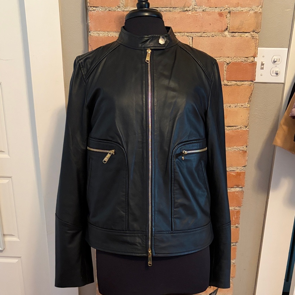 Sam Edelman Women’s Black Leather Jacket with Gold Zippers